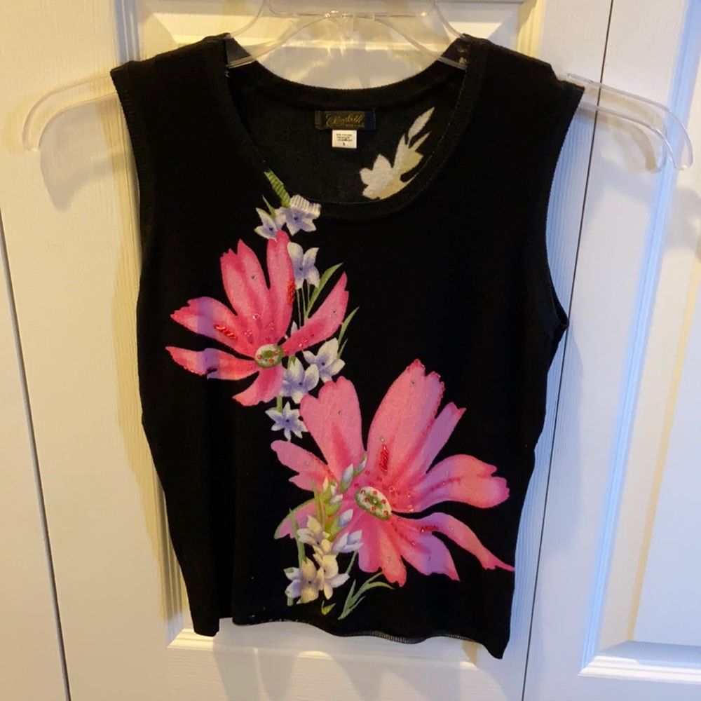 Elizabeth New York Women’s Black and Pink Floral Vest S